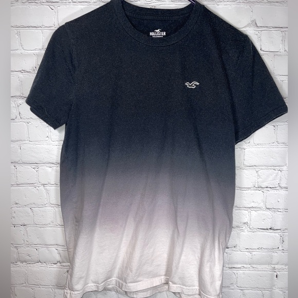 Men’s Ombré Hollister Logo Icon Crewneck T-Shirt Black To White - Picture 2 of 5